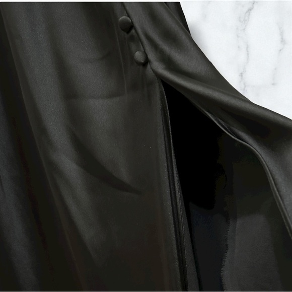 304 ZARA | NWOT Black Satin Slip Dress Button Front Midi Evening Dress (Size L) - Picture 13 of 15
